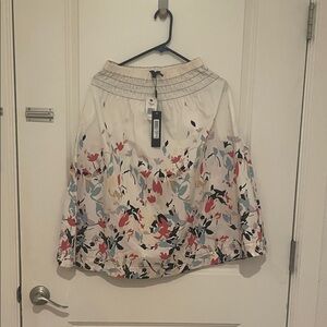 Donna Karan A-Line Skirt with Floral Pattern - Cream and Multicolor